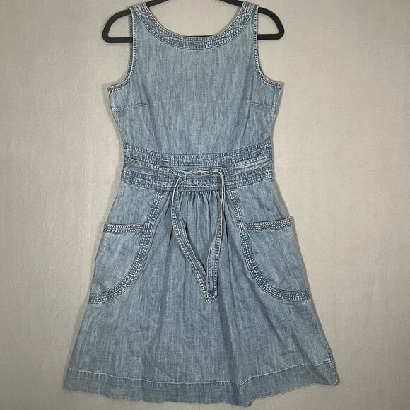 Fat Face Mid Light Blue Denim sleeveless Dress UK 10 USA 6 Fixed Belt - Picture 1 of 9